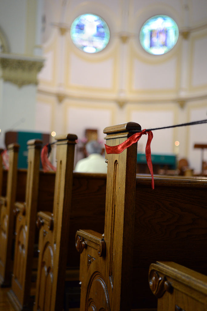 Red ribbons signify closed rows Sunday